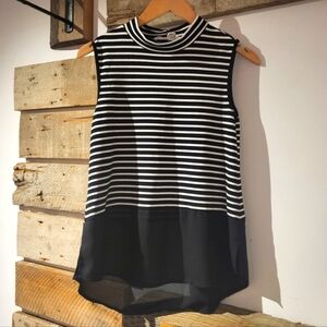 Melissa Nepton Black and White Striped Sleeveless Top With Sheer Bottom